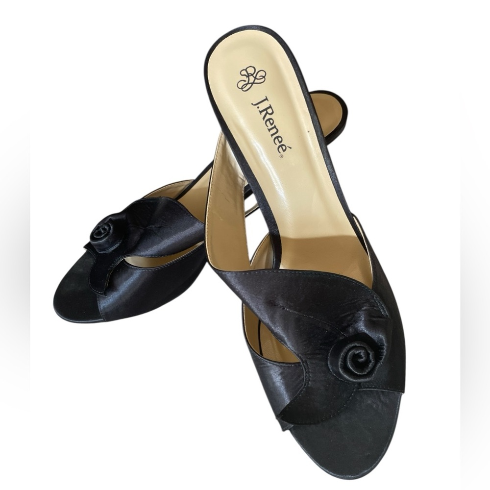 J.Renee Black Satin Rosette Slide Mules Size 13W - Picture 6 of 13